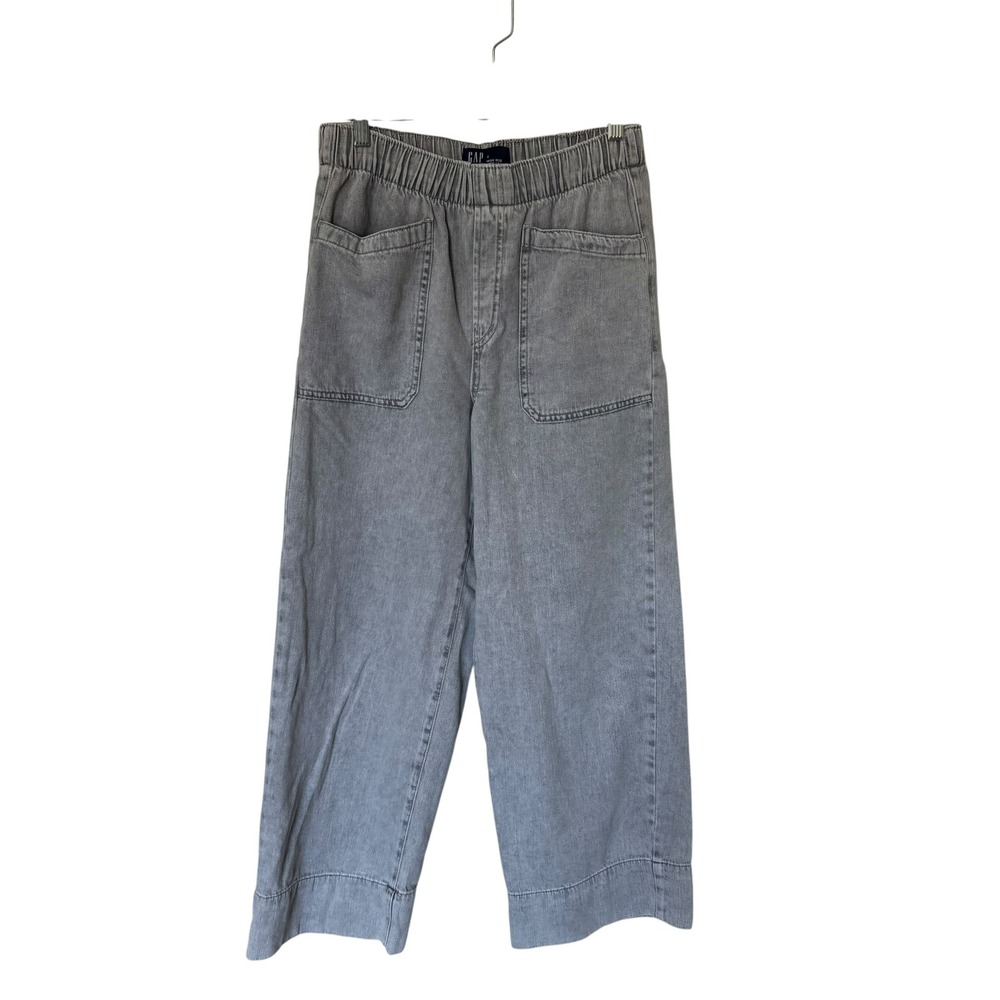 Gap Wide Leg Denim Pants Womens Small Grey Excellent High Rise Elastic Waist